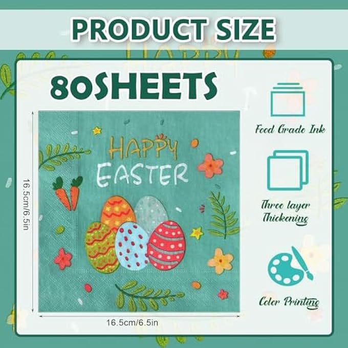 STUNNING EASTER NAPKINS  COLOURFUL EASTER NAPKINS FOR IMPRESSIVE EASTER TABLE DECORATION AND STYLISH TABLE DECORATION EASTER  PACK OF 80 - Image 3